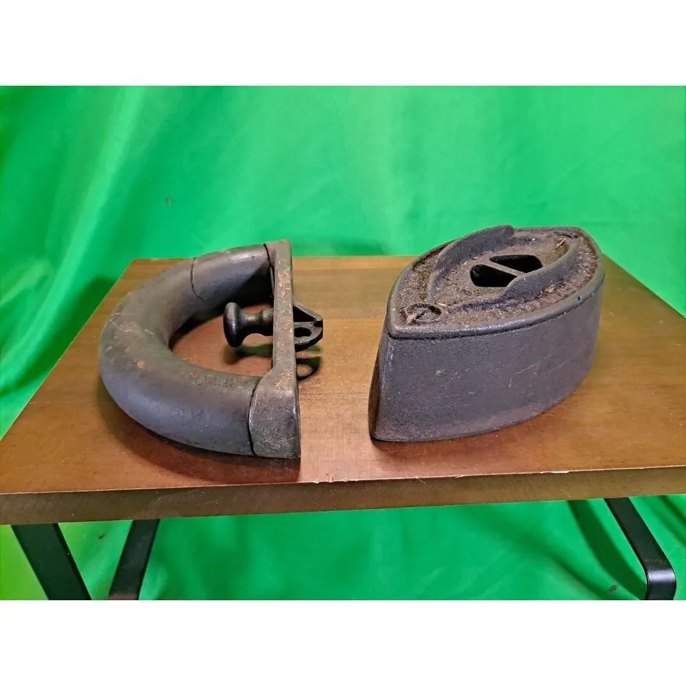 Vintage Clothes Sad Iron Press With‎ Wooden Handle/ Barn Find/ 2 Pieces